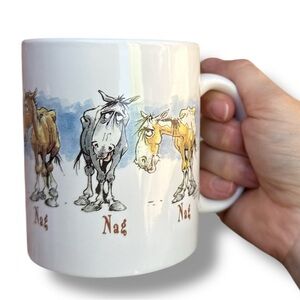 Vintage 90s Leanin’ Tree Horse Design White Coffee Tea Mug Nag Horse Humor